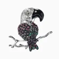 Брошь &laquo;Птица&raquo; какаду на ветке, цветная в серебре