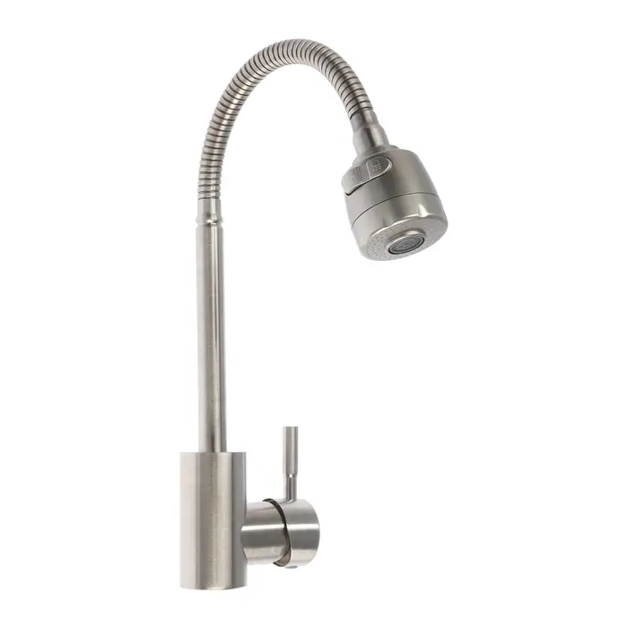 Смеситель для кухни ZEIN Z2390, гибкий излив, картридж керамика 40 мм, нерж. сталь, сатин