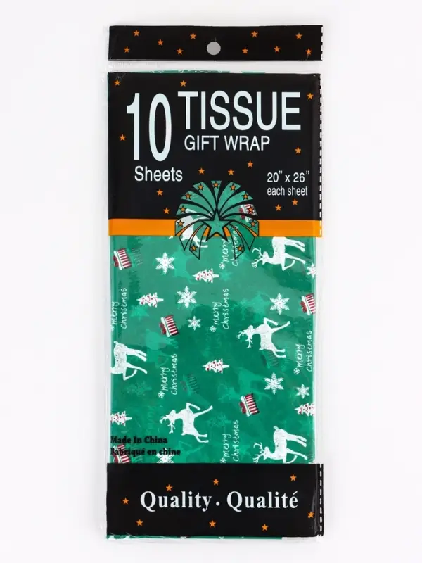 Бумага упаковочная тишью "Рождество", зелёная, 50 х 66 см