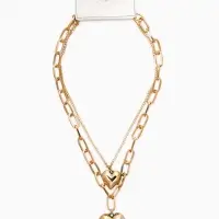 Кулон на цепочке крупное вытянутое звено 2 яруса "Сердечки", цвет золото