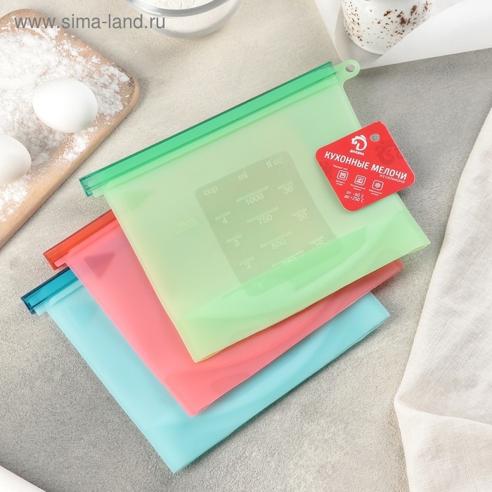 Силиконовый пакет zip lock Доляна, 21,5&times;18 см, 1,1 л, многофункциональный, герметичный, цвет бирюзовый