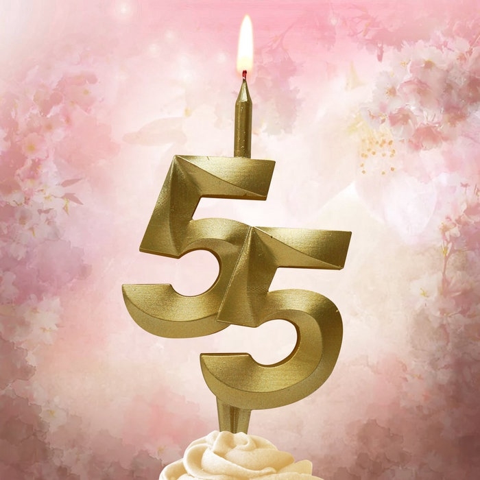 Свеча в торт «Юбилейная», цифра 55, золотая Свеча в торт «Юбилейная», цифра 55, золотая