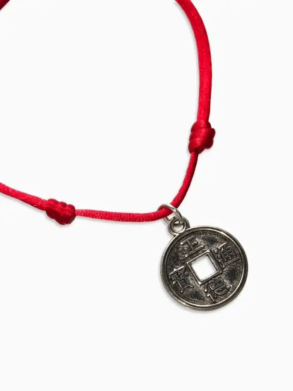 Браслет-оберег &laquo;Красная нить&raquo;, денежная, цвет чернёное серебро, d=8 см
