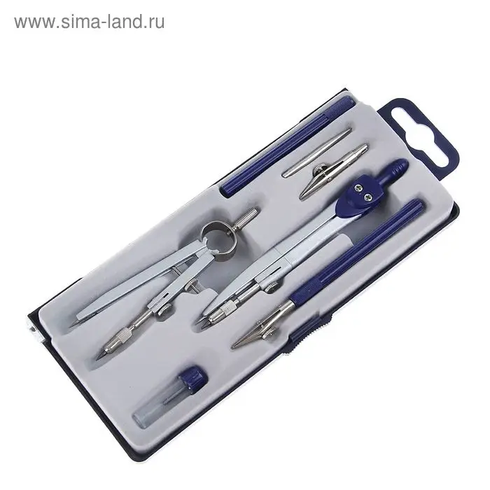 Готовальня Calligrata, 7 предметов (2 циркуля: 120 мм, 95 мм, 2 рейсфедера, 2 удлинителя, грифель, центрик), в пластиковом пенале