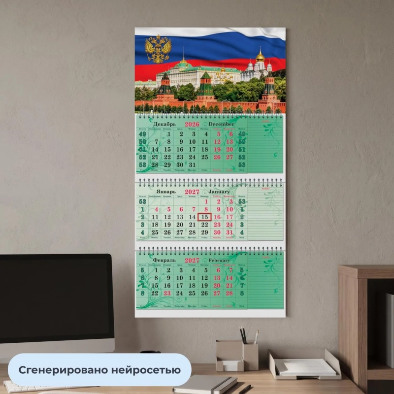 Календарь настенный 3-х блочный 2027 Attache Премиум+блокнотыГоссимв440x835