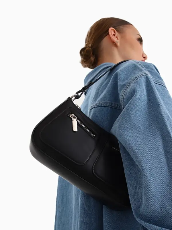 Сумка женская багет TEXTURA на молнии, 21&times;6&times;13 см, чёрная