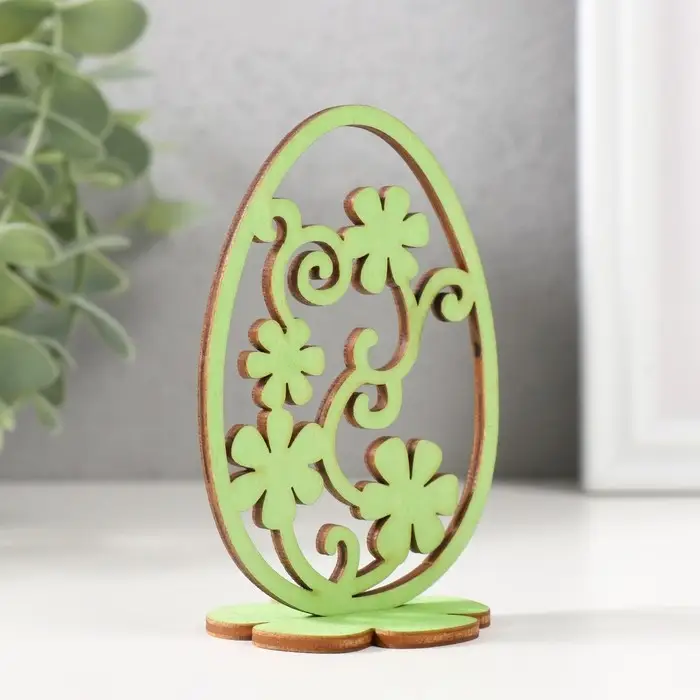Декор пасхальный «Фигурка яйцо на подставкен», 6.5×4.7×9.3 см, набор 2 детали, салатовый