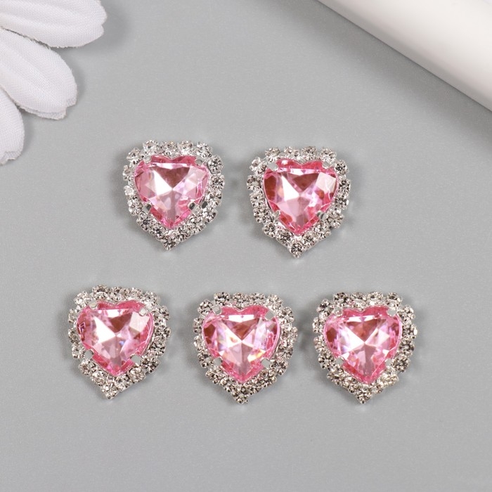 Декор для творчества металл Декор для творчества металл "Медальон сердце в стразах" розовый 1,8х1,7 см