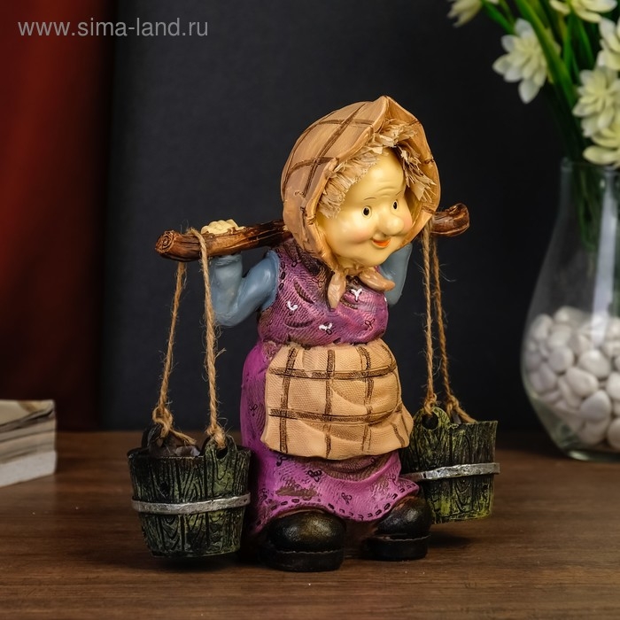 Сувенир полистоун "Дедуля/Бабуля - с коромыслом" МИКС 19,5х6,3х16 см