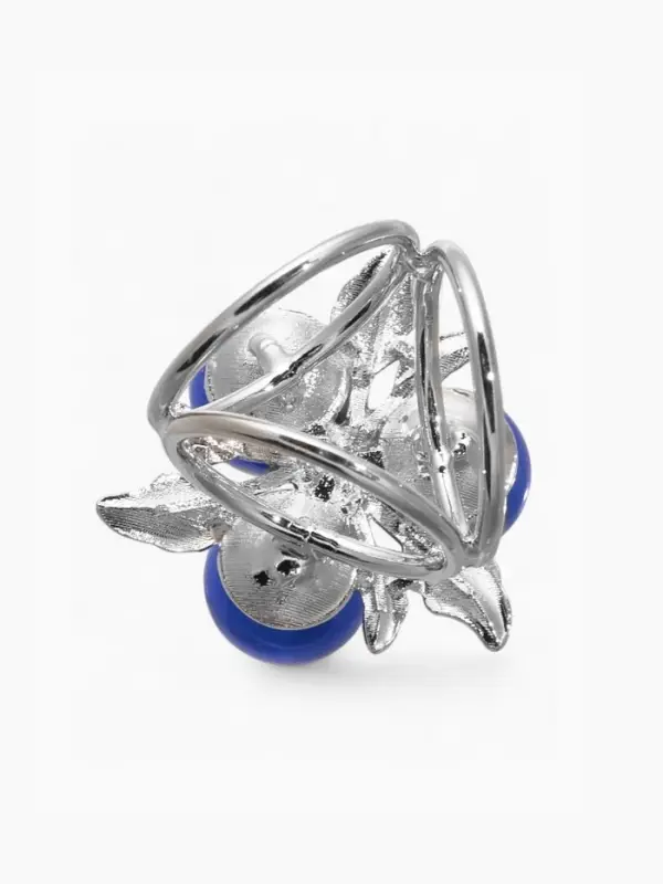 Кольцо для платка &laquo;Черничка&raquo;, синее в серебре