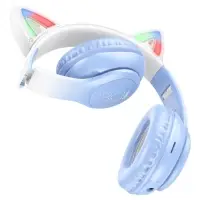Наушники беспроводные, полноразмерные, с ушками кошки, Hoco W42, Bluetooth 5.0, с шумоподавлением, с микрофоном, 400 мАч, синие