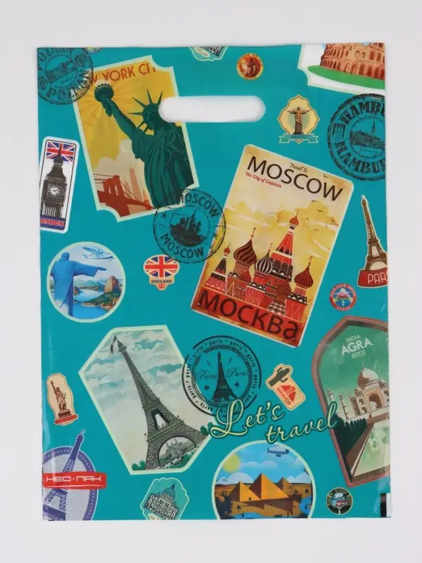 Пакет Пакет "Путешествие, полиэтиленовый с вырубной ручкой 30х40 см, 60 мкм