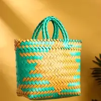 Сумка плетёная пластиковая 20х10х30 см, цв. бирюзовый-жёлтый Сумка плетёная пластиковая 20х10х30 см, цв. бирюзовый-жёлтый