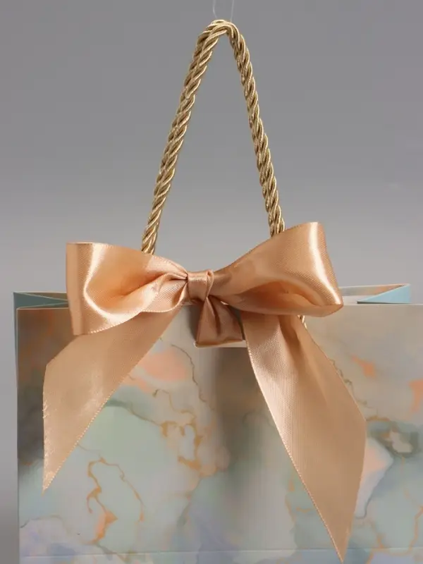 Пакет подарочный "Мрамор" , голубой , с бантиком , 19 х 15 х 7 см