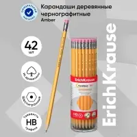 Карандаш чернографитный с ластиком ErichKrause Amber 101, НВ, грифель d=2.2 мм, дерево, шестигранный в тубусе