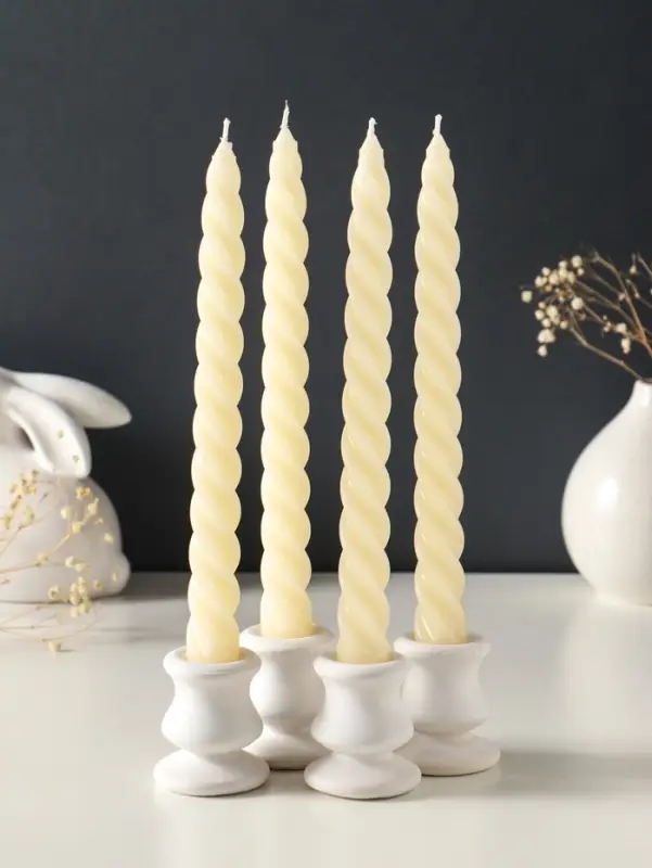 Набор свечей витых, 2.3&times;24.5 см, 5 ч, 50 г, 4 шт., слоновая кость, в подарочной коробке