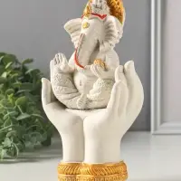 Фигурка гипс &laquo;Ганеша&raquo;, 21.5&times;11.5 см, белая с позолотой