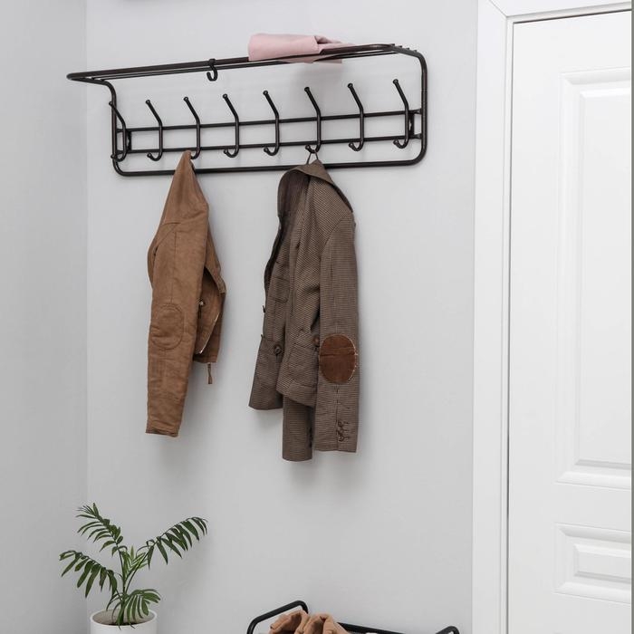 Вешалка настенная с полкой, 8 крючков, 97,5×22×26,5 см, цвет медный антик Вешалка настенная с полкой, 8 крючков, 97,5×22×26,5 см, цвет медный антик