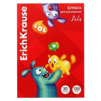 Бумага для рисования А4, 30 листов, ErichKrause Jolly Friends, блок 120 г/м², 100% белизна, картонная папка