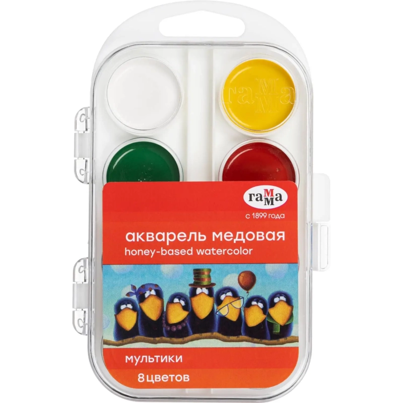 Краски акварельные Гамма Мультики,мед, Наб.08 цв,б/кисти,пластик 211046_8