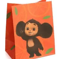 Пакет подарочный крафтовый со стикерами, Чебурашка, 3 шт., 18&times;22&times;12 см