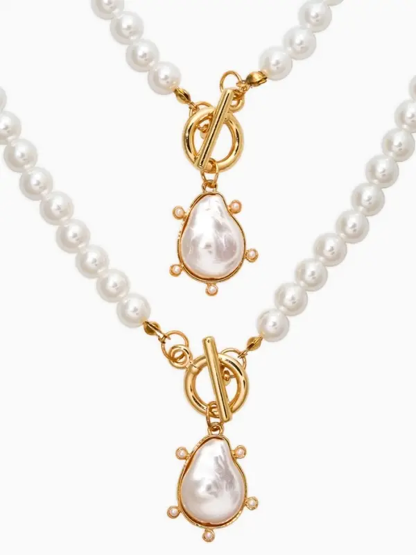 Набор 2 пред-а: колье,браслет "Жемчуг с подвеской барочной" 18/42 №8, цвет белый в золоте