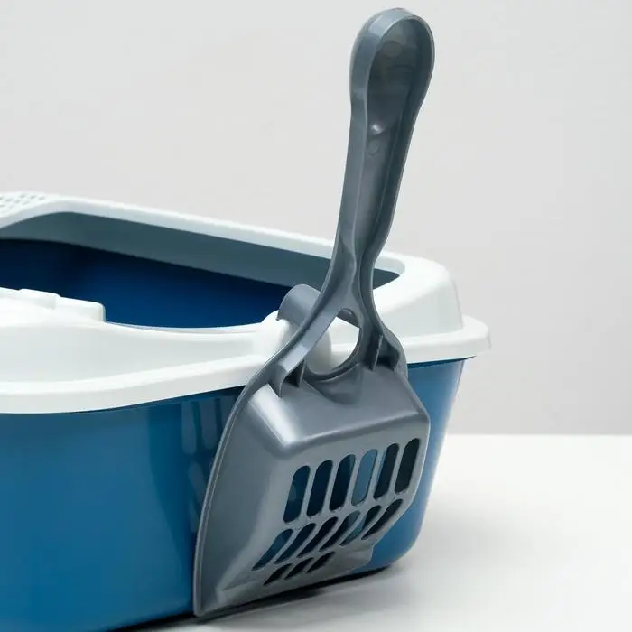 Туалет для кошек &laquo;Сима&raquo; FIX, 30&times;39&times;13.5 см, с бортом, сеткой и совком, пластик, синий, совок МИКС