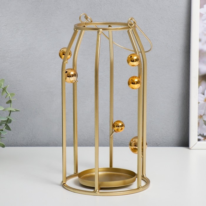 Подсвечник металл "Золотые шарики" золото 14х14х26 см