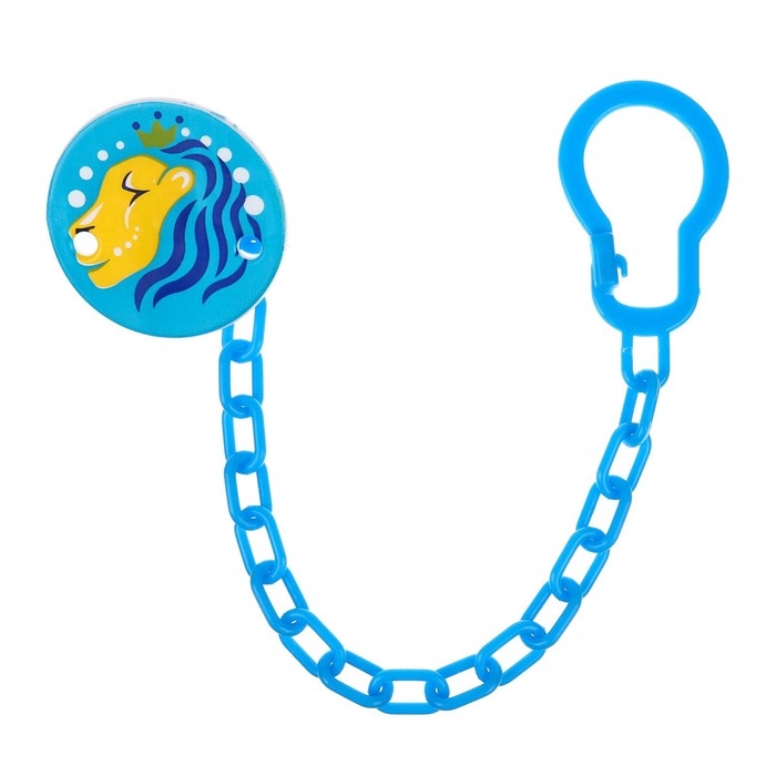 Держатель для соски - пустышки «Лев», на цепочке, цвет голубой Держатель для соски - пустышки «Лев», на цепочке, цвет голубой