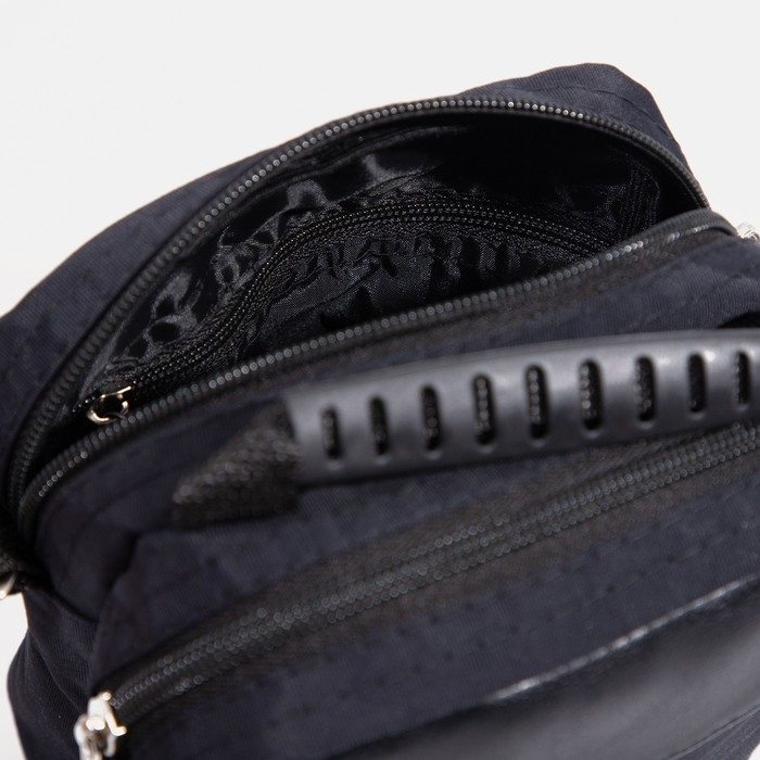 Сумка мужская на молниях RISE, длинный ремень, цвет чёрный Сумка мужская на молниях RISE, длинный ремень, цвет чёрный