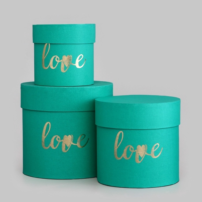 Набор шляпных коробок 3 в 1 Набор шляпных коробок 3 в 1 "Love" зелёный, 16 х 15,5 - 11 х 10,5 см