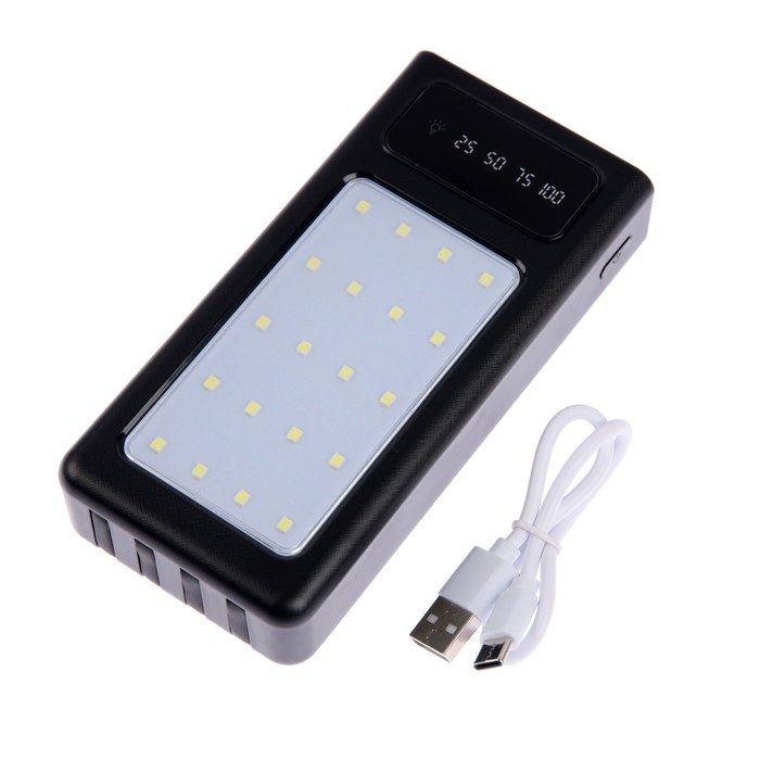 Внешний аккумулятор 486, 20000 мАч, кабели Type-C/Lightning/MicroUSB, фонарь, чёрный