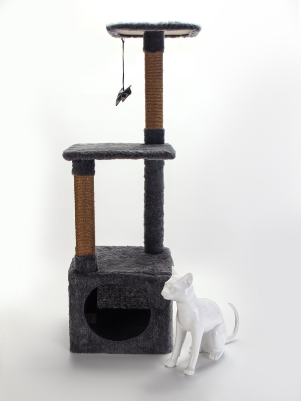 Комплекс для кошек с когтеточкой, 3х-уровневый, 34 х 34 х 105см, темно-серый