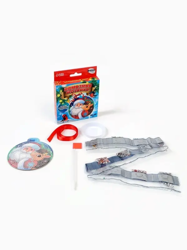 Алмазная мозаика на круглой подвеске 10&times;10 &laquo;Дед Мороз и Лошадка&raquo;