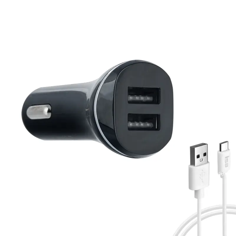 Автомобильное зарядное устройство с кабелем USB на Type-C + 2 USB 2.1A AZ-08 ISA черное