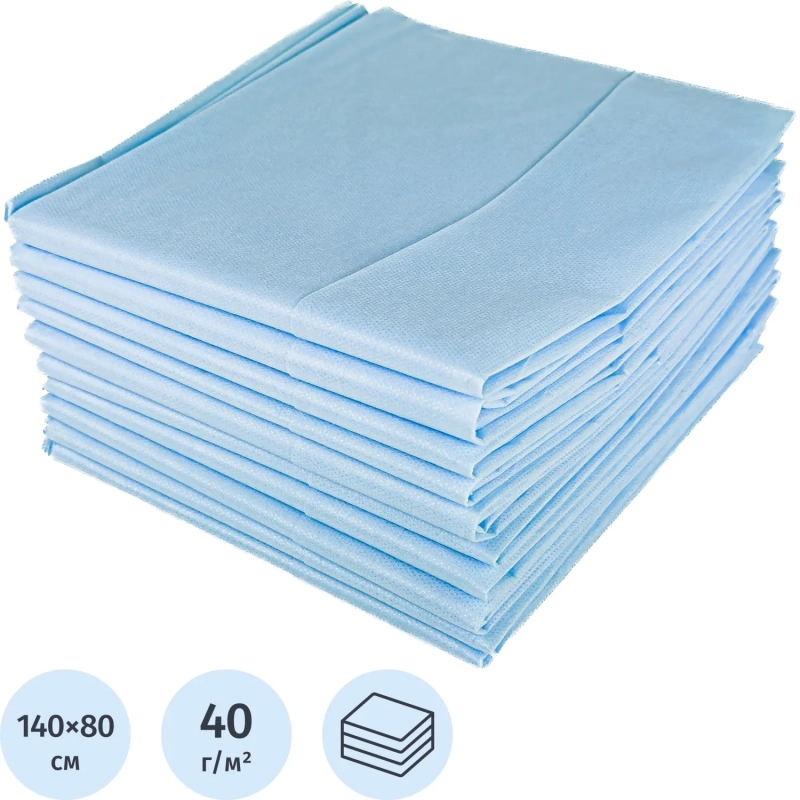 Простыня н/с 140x80 спанбонд лам. пл.40, голуб, 10шт/уп  Гекса