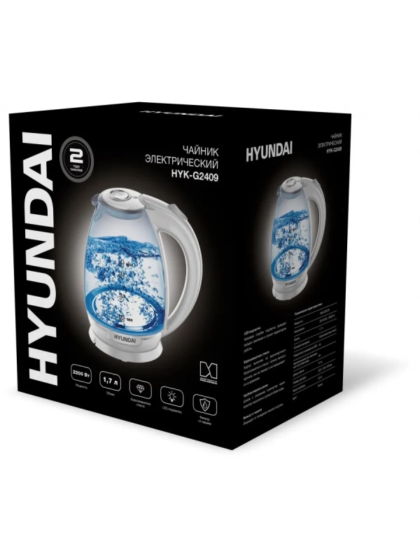 Чайник HYK-G2409 1.7л. 2200Вт белый серебристый Чайник HYK-G2409 1.7л. 2200Вт белый серебристый
