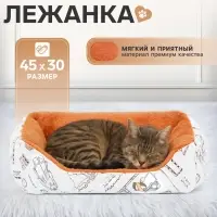 Лежанка для животных, 45&times;30&times;15 см, двухсторонняя подушка, белая, оранжевая