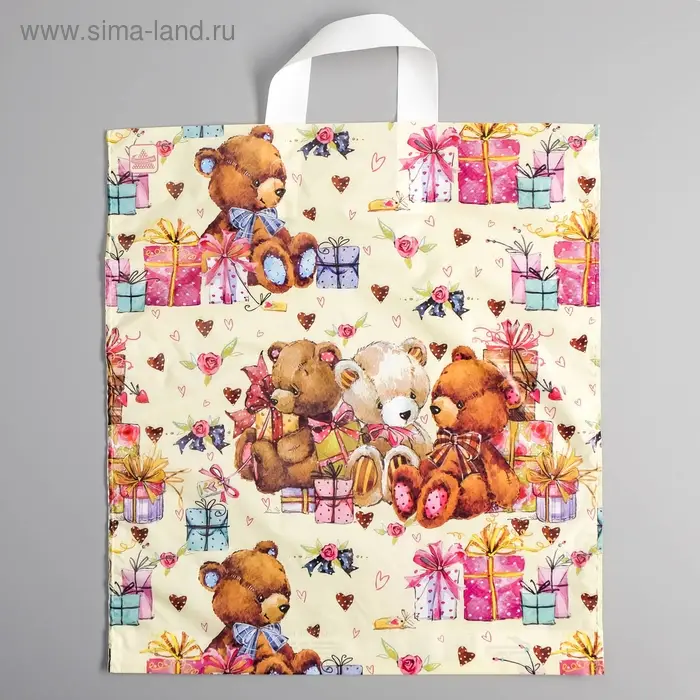 Пакет «Мишки с подарками», полиэтиленовый с петлевой ручкой, 42×38 см, 33 мкм Пакет «Мишки с подарками», полиэтиленовый с петлевой ручкой, 42×38 см, 33 мкм