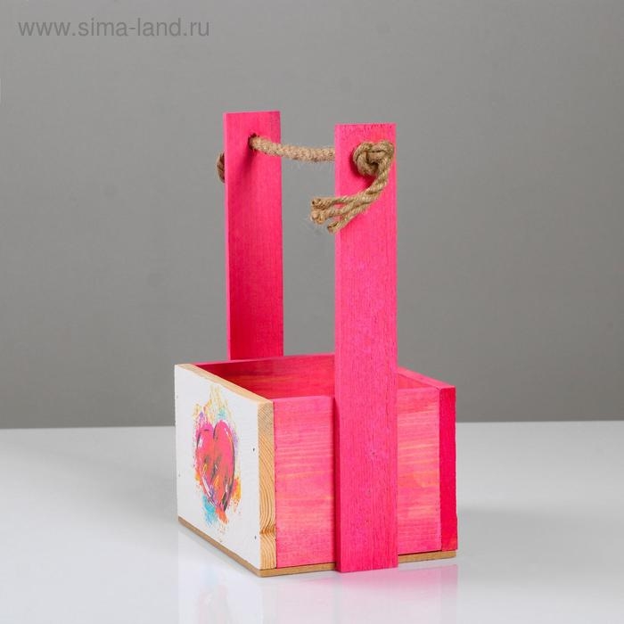 Кашпо деревянное, 15×12×8.5(25) см  Кашпо деревянное, 15×12×8.5(25) см "Пауль и Любовь. Сердце акварельное", с принтом