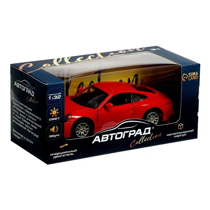 Машина металлическая RACE, 1:32, инерция, свет и звук, цвет красный Машина металлическая RACE, 1:32, инерция, свет и звук, цвет красный