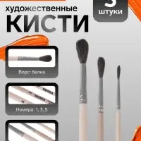 Набор кистей для рисования, белка, 3 штуки: №: 1, 3, 5, Calligrata, круглые, деревянная ручка, в пенале