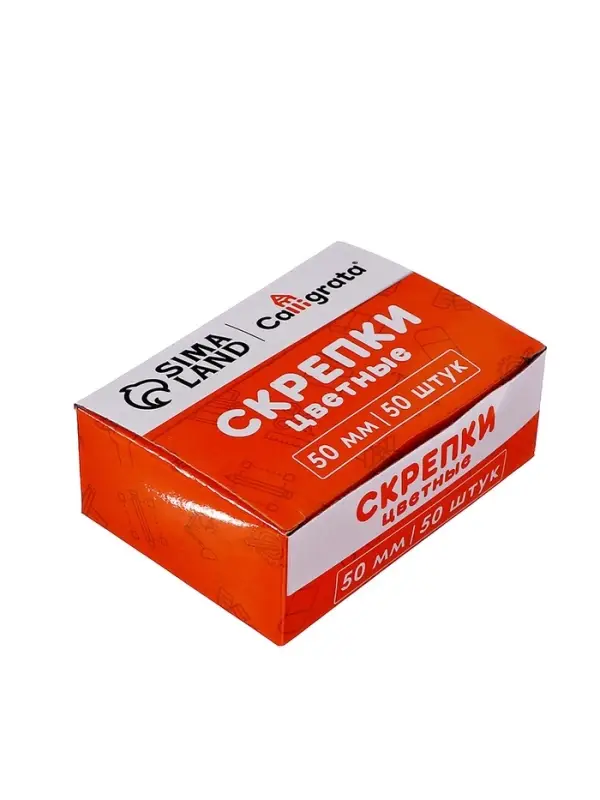 Скрепки 50 мм цветные в картонной коробке 50 штук