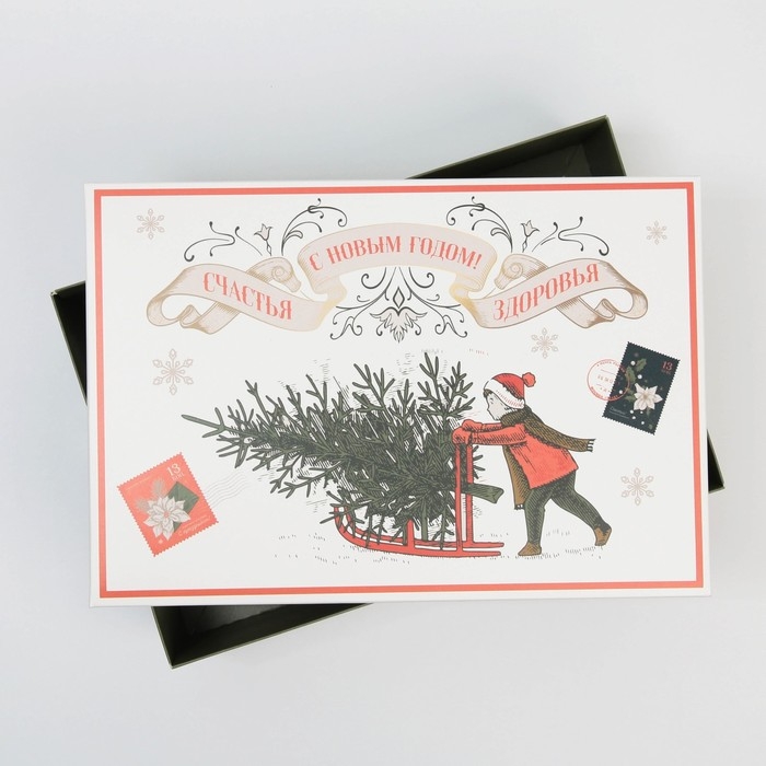 Коробка подарочная новогодняя складная «Ретро», 30 х 20 х 9 см, Новый год Коробка подарочная новогодняя складная «Ретро», 30 х 20 х 9 см, Новый год