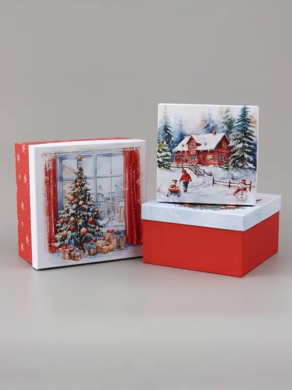 Коробка подарочная новогодняя 3 в1, набор &laquo;Новый год&raquo;, 18&times;18&times;10 - 22&times;22&times;12 см