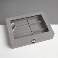 Шкатулка для украшений, 7 полос, 3 ячейки, 20&times;15&times;4.5, серая