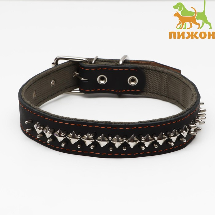 Ошейник комбинированный кожа/брезент Ошейник комбинированный кожа/брезент "Ёж", 70 х 3,5 см, ОШ 45-60 см, чёрный