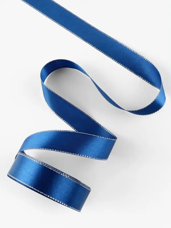 Лента атласная, с серебряным люрексом, 25 мм, 23&plusmn;1 м, синяя №038