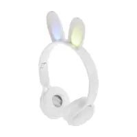 Наушники детские, беспроводные, накладные, с ушками зайца, Y08R, Bluetooth 5.1, с микрофоном, с подсветкой, 400 мАч, белые