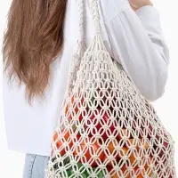 Сумка пляжная, плетёная, клетка 3.5 см, белая